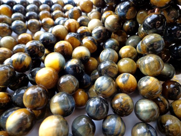 LARGE HOLE BEAD! Natural Tiger Eye Gemstone Beads, 8mm, 10mm, 12mm, Round, Gorgeous Golden Gray Color, Quality Gemstone, Full Length 7.5  Online Hot Sale