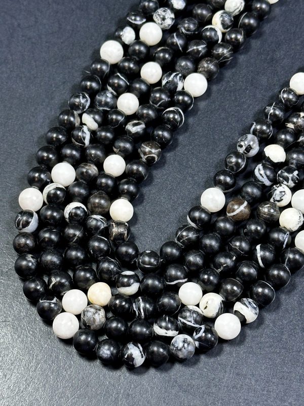 Natural Black White Agate Gemstone Bead 6mm 8mm 10mm Round Beads, Beautiful Black White Color Agate Gemstone Full Strand 15.5  Supply