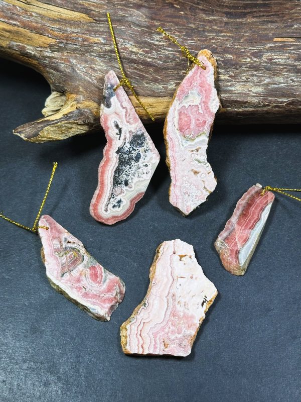 Natural Raw Rhodochrosite Slice Pendant, Freeform Shape Rough Polished Raw Rhodochrosite Pendant Beautiful Natural Pink Rhodochrosite Slices on Sale