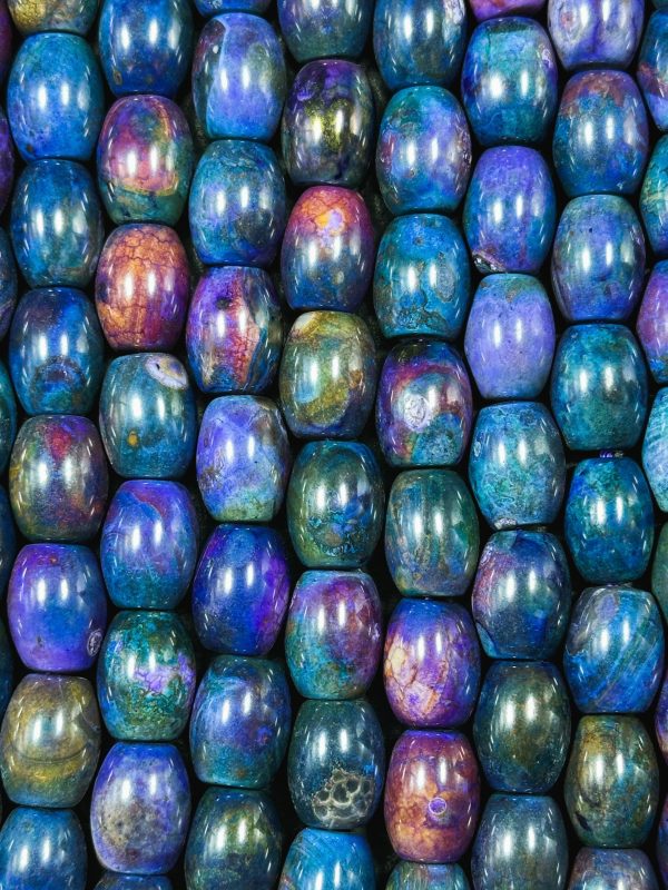 Natural Tibetan Gemstone Bead 13x10mm Barrel Shape Bead, Gorgeous Multicolor Galaxy Purple Blue Color Tibetan Stone Beads, Full Strand 14  Cheap