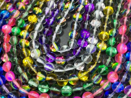 BULK! Beautiful Mermaid Glass Beads Smooth 6mm 8mm 10mm Round Beads, Mixed Multicolor Beads with Rainbow Flashes, High Quality Full Strands! Online