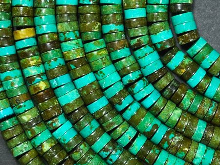 Natural Chinese Turquoise Gemstone Bead 8x3mm Heishi Shape, Beautiful Green Blue Brown Color Turquoise Beads, Great Quality 15.5  Strand Hot on Sale