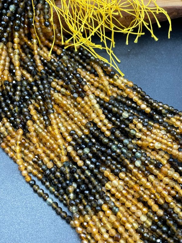 AAA Black Yellow Tourmaline Gemstone Bead Faceted 3mm 4mm Round Bead, Gorgeous Black Yellow Color Tourmaline Gemstone Beads Cheap