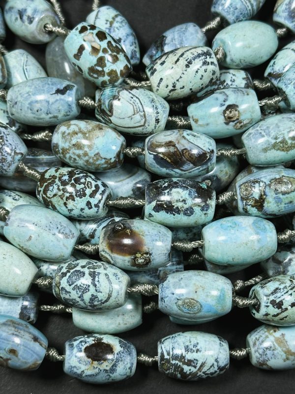 Natural Dragon Skin Agate Gemstone Bead 19x13mm Barrel Shape Bead, Beautiful Natural Blue Brown Color Dragon Skin Agate Beads 13  Strand For Sale