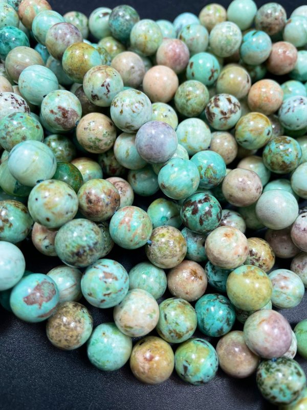 AAA Natural Peru Turquoise Gemstone Bead 8mm 10mm Round Bead, Gorgeous Natural Blue Green Color Turquoise Bead Sale