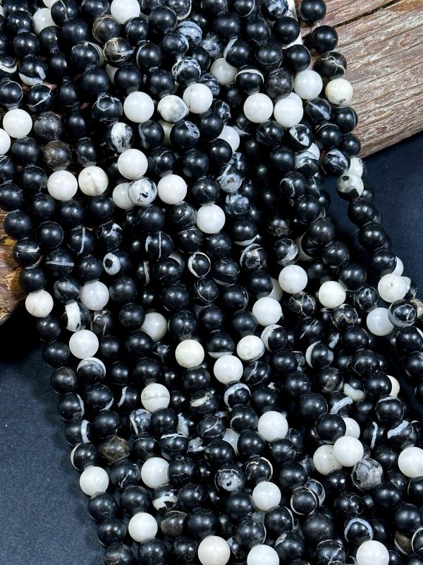 Natural Black White Agate Gemstone Bead 6mm 8mm 10mm Round Beads, Beautiful Black White Color Agate Gemstone Full Strand 15.5  Supply