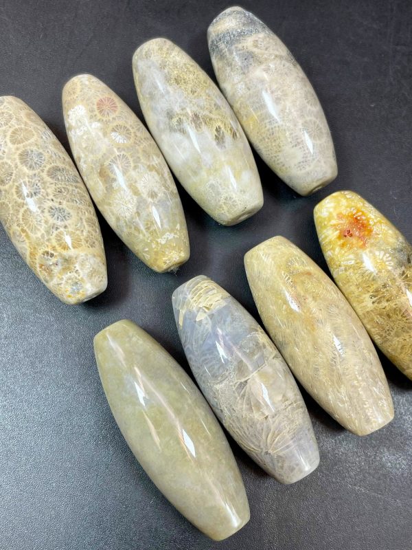 Natural Fossil Coral Gemstone Bead 16x40mm Barrel Shape, Beautiful Natural Beige Color Fossil Coral LOOSE BEADS Online now