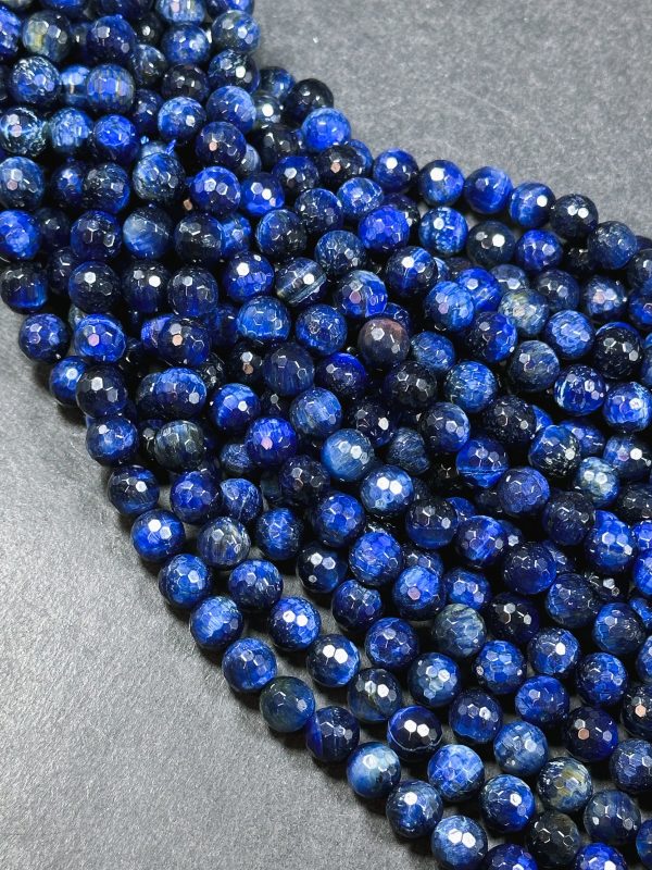 Natural Blue Tiger Eye Gemstone Bead Faceted 8mm 10mm Round Beads, Beautiful Royal Blue Color Tiger Eye Gemstone, Great Quality 15.5  Strand Online