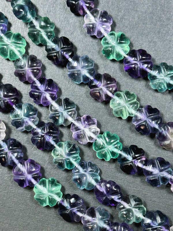 AAA Natural Fluorite Gemstone Bead, Hand Carved 12mm Flower Shape Bead, Beautiful Natural Purple Green Color Fluorite Bead Full Strand 15.5  Discount