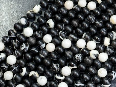 Natural Black White Agate Gemstone Bead 6mm 8mm 10mm Round Beads, Beautiful Black White Color Agate Gemstone Full Strand 15.5  Supply