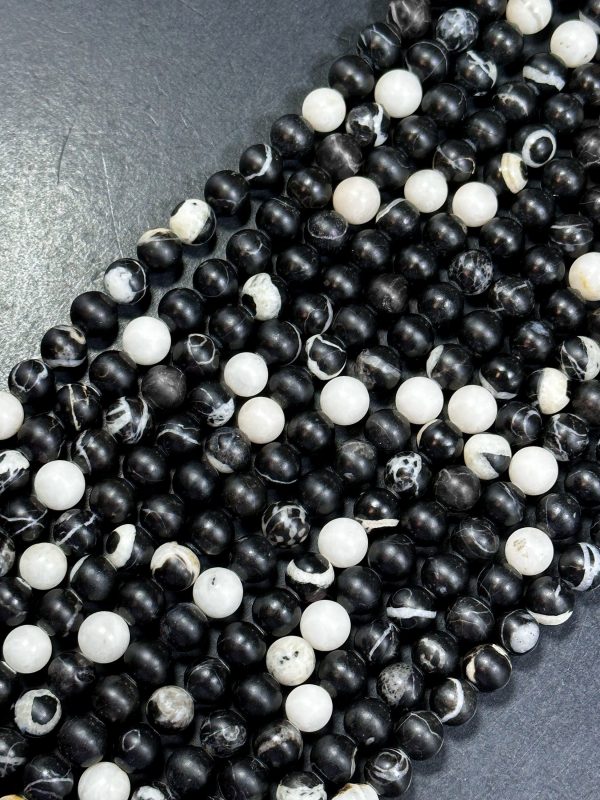 Natural Black White Agate Gemstone Bead 6mm 8mm 10mm Round Beads, Beautiful Black White Color Agate Gemstone Full Strand 15.5  Supply