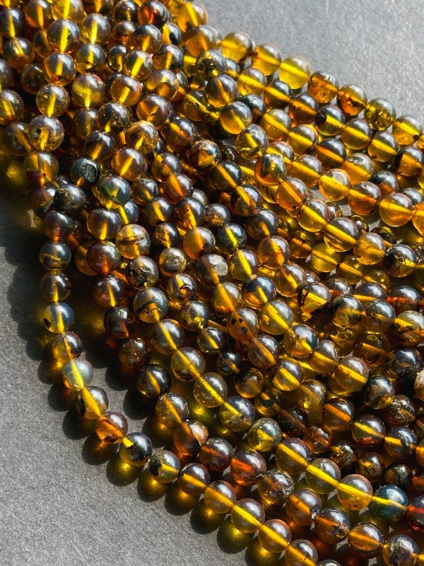 Natural Amber Baltic Gold Gemstone Bead 6-7mm Round Beads, Beautiful Natural Dark Yellow Brown Color Baltic Gold Gemstone Beads Full Strand 15.5  Discount